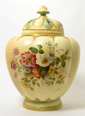 Lot 241 - A Royal Worcester pot pourri vase, cover and inner cover, 1902, of melon fluted form, painted...