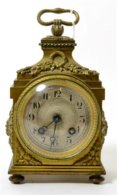 Lot 249 - A gilt metal striking pendule d'officier clock, circa 1900, serpent handle, acanthus leaf and...