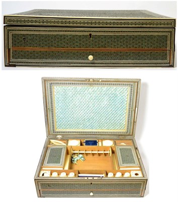 Lot 268 - An Indian sandalwood ivory and parquetry decorated workbox, mid 19th century, of rectangular...