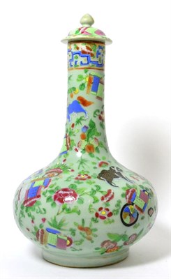 Lot 271 - A Cantonese porcelain bottle vase and cover, typically painted in famille rose enamels with animals