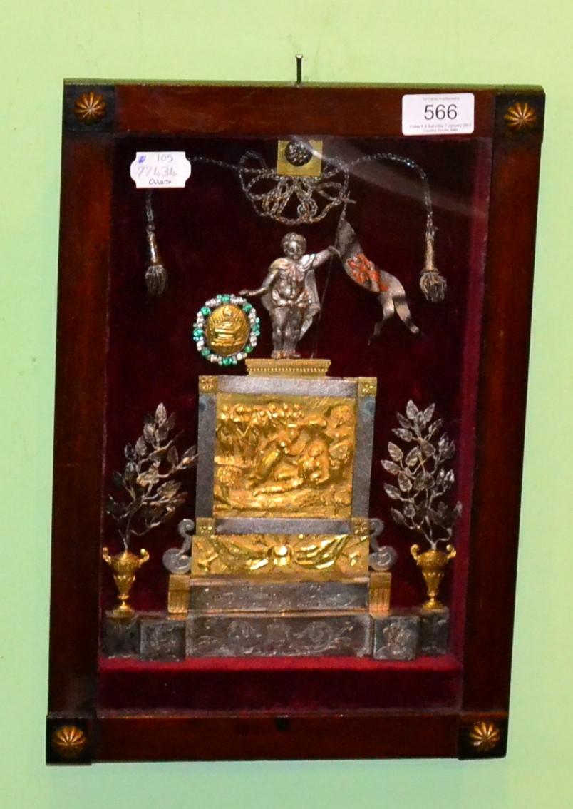 Lot 566 - A 19th century Spanish memorial plaque, centred by an Italian Rennaisance gilt bronze plaquette...