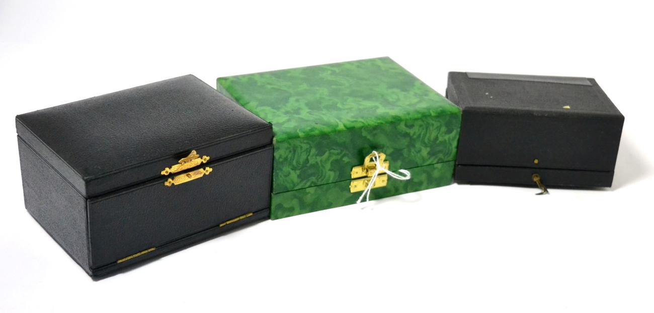 Lot 651 - Three cases/display boxes for singing bird automatons, one marked for Goldsmiths & Silversmiths...