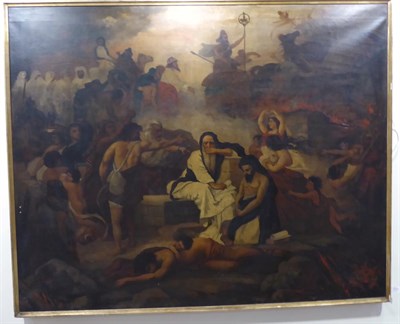 Lot 1135 - Charles Robine (19th century) The sacking of an ancient city, signed, oil on canvas, 126cm by...