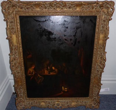 Lot 1142 - After Gerard Dou (1613-1675) ";The Night School";, oil on panel, with wax seal on verso, thought to
