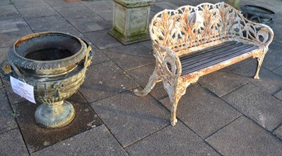 Lot 1169 - A pair of Classical style metal cast garden urns, with gadrooned and acanthus decorated bodies,...