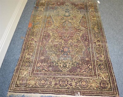 Lot 1221 - Motasham Kashan silk rug, Central Iran, the ivory field of angular vines around a pole...