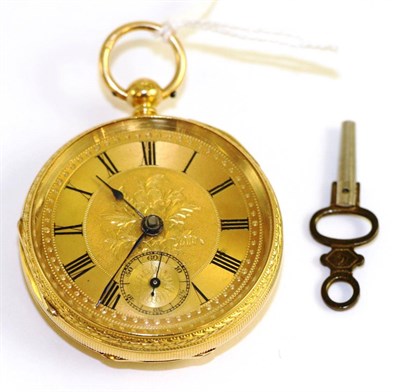 Lot 2 - An 18ct gold fob watch, 1882, gilt fusee lever movement signed Davisons, Newcastle On Tyne,...