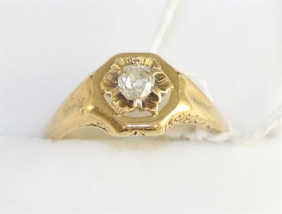 Lot 4 - An 18 carat gold diamond solitaire ring, an old cut diamond in a yellow floral motif setting within