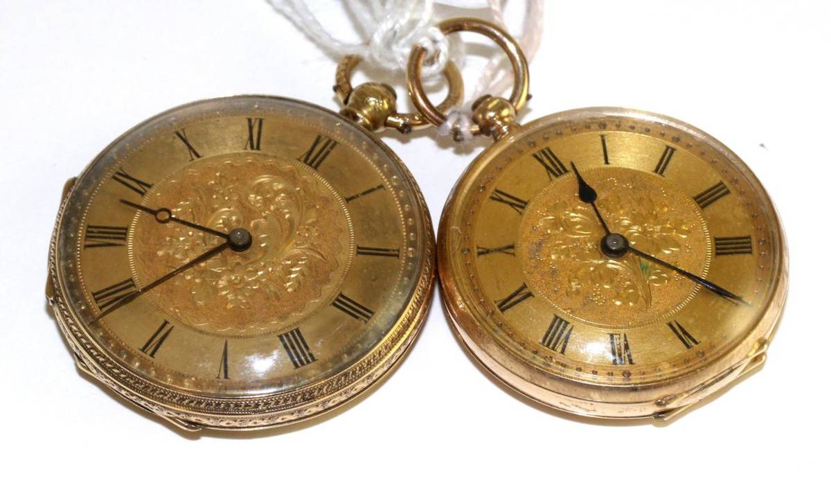 Lot 16 - Two lady's fob watches, the first, circa 1900, cylinder movement stamped B&Co and numbered...