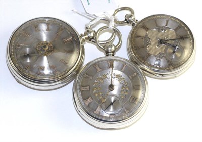 Lot 42 - Three silver open faced pocket watches, the first, signed Taffinder, Rotherham, 1867, gilt...