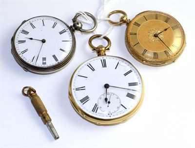 Lot 71 - Two lady's fob watches and an open faced pocket watch, the first, open faced pocket watch,...