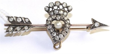 Lot 82 - A diamond and pearl luckenbooth brooch, a coronet topped heart set throughout with old cut diamonds