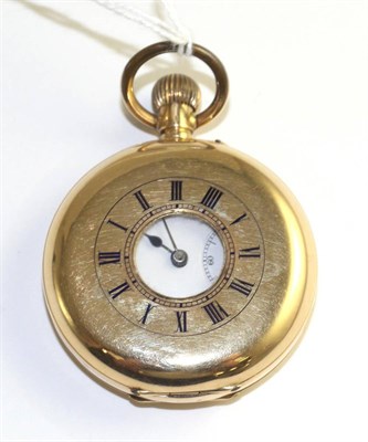 Lot 83 - A half hunter pocket watch, circa 1900, lever movement, enamel dial with Roman numerals, front...