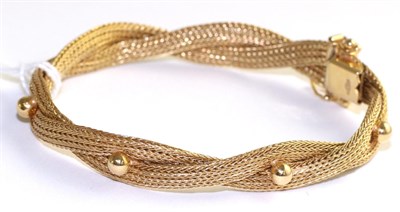 Lot 93 - A mesh bracelet, two woven strands with beaded decoration, length 18cm