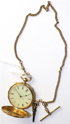 Lot 94 - A full hunter fob watch, circa 1870, lever movement, enamel dial with Roman numerals, scalloped...