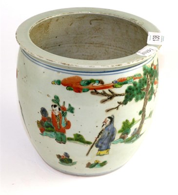 Lot 138 - A Chinese porcelain jardiniere, late 19th century, of ovoid form painted in famille verte...