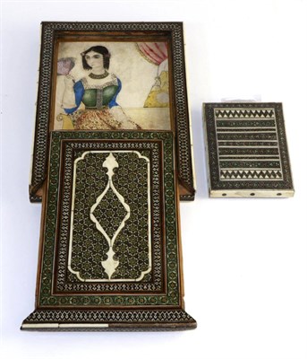Lot 141 - An Indo-Portuguese Sadeli work frame containing a European subject watercolour portrait, and a...