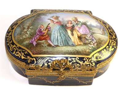 Lot 145 - A gilt metal mounted Sevres style porcelain casket, late 19th century, painted with a Concert...