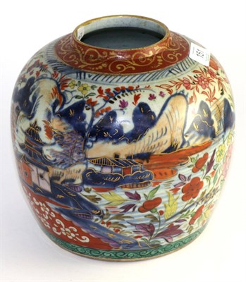 Lot 151 - A Dutch decorated Chinese porcelain ginger jar, 18th century, decorated with buildings in a...