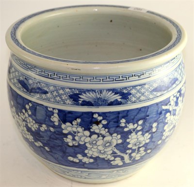 Lot 160 - A Chinese porcelain jardiniere, late 19th century, painted on a glazed blue ground painted with...