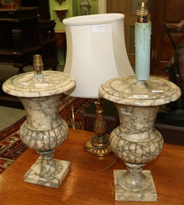 Lot 161 - A pair of alabaster vases as lamps and a gilded lamp base, 36cm high
