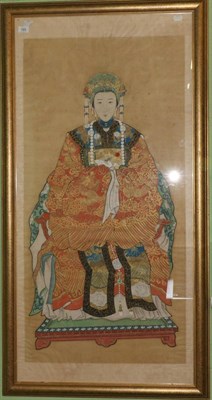 Lot 165 - A late 19th/ early 20th century watercolour portrait of an Empress, 115cm by 57cm