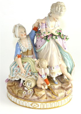 Lot 170 - A Meissen style porcelain figure group, late 19th century, as a lady and attendants with Cupid...