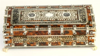 Lot 173 - An Anglo-Indian ivory and tortoiseshell table casket, 19th century, the slightly domed cover...
