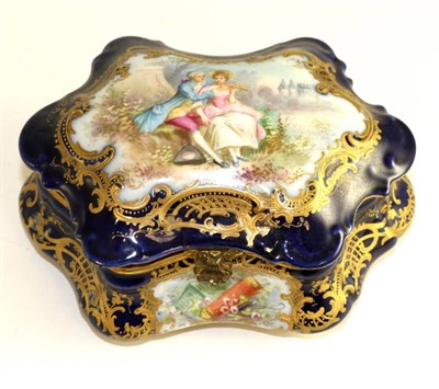 Lot 176 - A gilt metal mounted Sevres style porcelain casket, circa 19th century, painted with romantic...