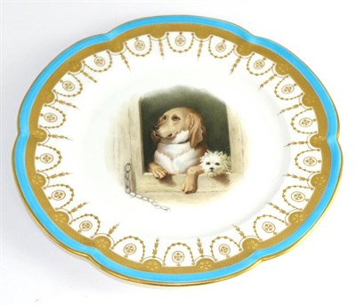 Lot 182 - A Minton plate, circa 1870, painted by Henry Mitchell with 'Dignity and Imprudence' after Edwin...