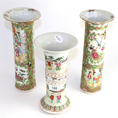 Lot 186 - A Chinese porcelain Gu shaped vase, decorated in famille rose enamels with children in gardens,...