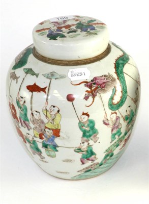 Lot 189 - A Chinese porcelain ginger jar and cover, late 19th century, painted in famille rose enamels with a