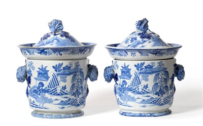 Lot 190 - # A pair of Masons Ironstone ice pails, covers and liners, circa 1830, with flower finials and...