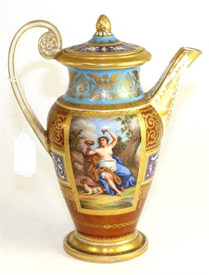 Lot 207 - A Vienna style porcelain coffee pot and cover in Empire style, of baluster form decorated with...
