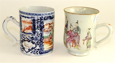 Lot 217 - A Chinese porcelain cylindrical mug, Qinglong, painted in famille rose enamels with figures amongst