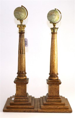 Lot 218 - Masonic Interest: A pair of oak table lamps surmounted with small globes, stamped JJ & Co, 46cm