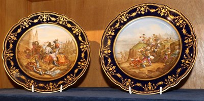 Lot 219 - A pair of Sevres style plates painted with battle scenes