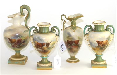 Lot 224 - A composite Royal Worcester porcelain garniture, painted by Harry Stinton, circa 1911, with...