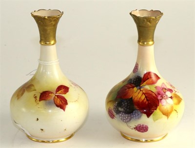 Lot 226 - A pair of Royal Worcester porcelain bottle vases, 1939, painted by Kitty Blake with...