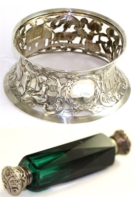 Lot 262 - Irish silver dish ring decorated with figures and cattle, 16cm together with a Victorian green...