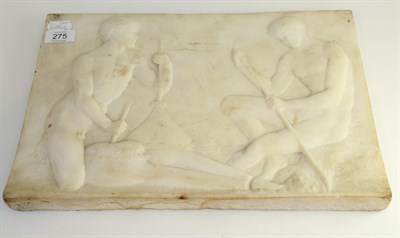 Lot 275 - A marble plaque carved in relief, depicting two classical figures, titled and inscribed...