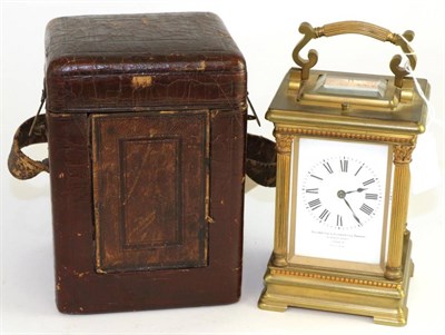 Lot 277 - A brass striking and repeating carriage clock, retailed by Goldsmiths & Silversmiths Company, circa