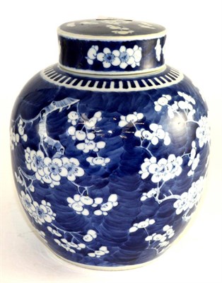 Lot 283 - A Chinese porcelain ginger jar and cover, 19th century, of ovoid form, painted in underglaze...