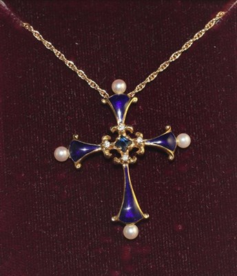 Lot 289 - A Faberge for Franklin Mint 'Midnight Cross' pendant, a central square cut sapphire between...