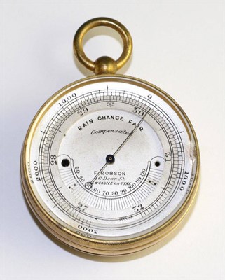 Lot 294 - A gilt brass pocket barometer, signed F Robson, Newcastle, circa 1900, 48mm wide, with leather...