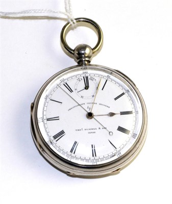 Lot 328 - A silver chronograph up/down display pocket watch, signed Thos Russell & Son, 1882, lever...