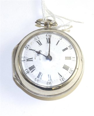 Lot 337 - A silver pair cased verge pocket watch, signed Aubery, Coventry, 1771, gilt fusee movement...