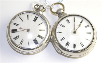 Lot 343 - Two silver pair cased verge pocket watches, the first, 1820, gilt fusee movement numbered...