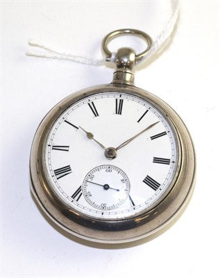 Lot 344 - A silver pair cased pocket watch, 1869, gilt fusee lever movement, dust cover, enamel dial with...