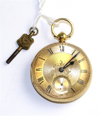 Lot 347 - An 18ct gold open faced pocket watch, 1856, gilt fusee lever movement, diamond endstone, dust...